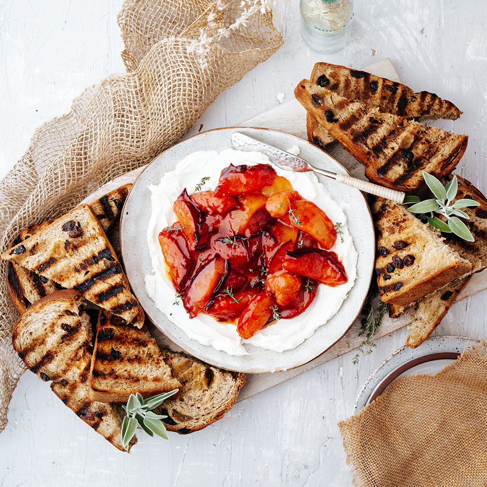 Spiced Fruit Loaf with Plums & Goat Cheese