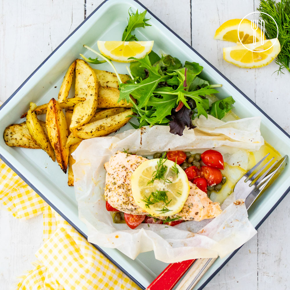 Mediterranean Salmon with Golden Wedges